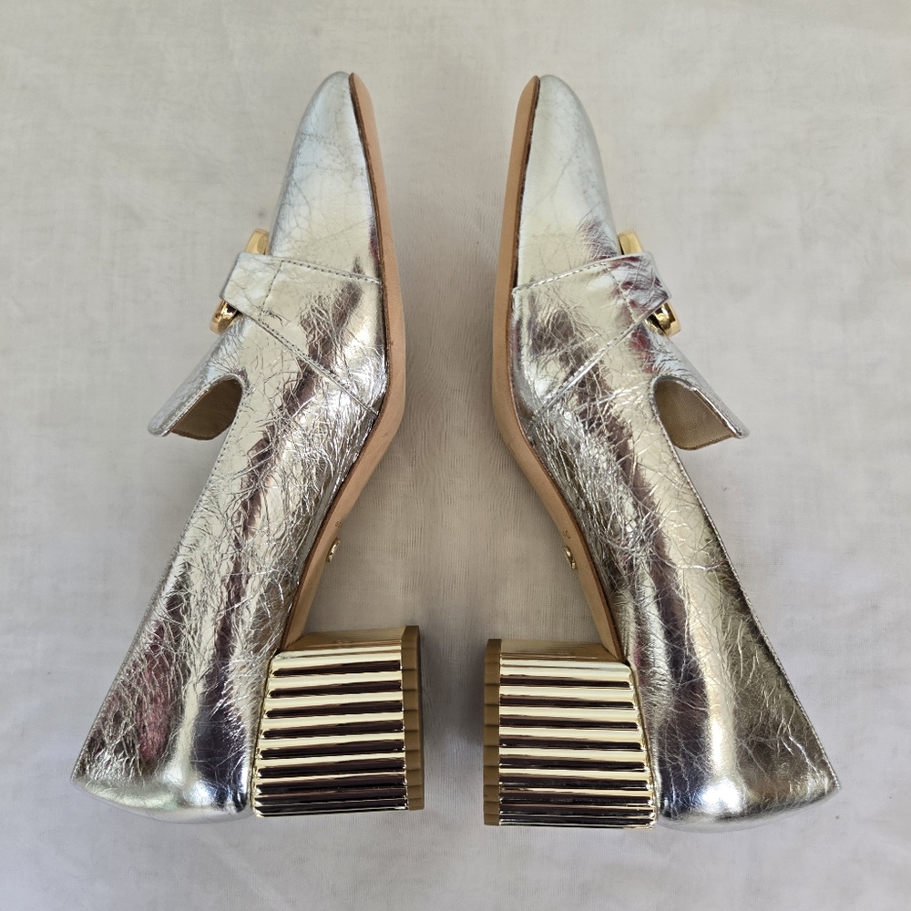 Silver Block Heel Loafers - Picture 10 of 13